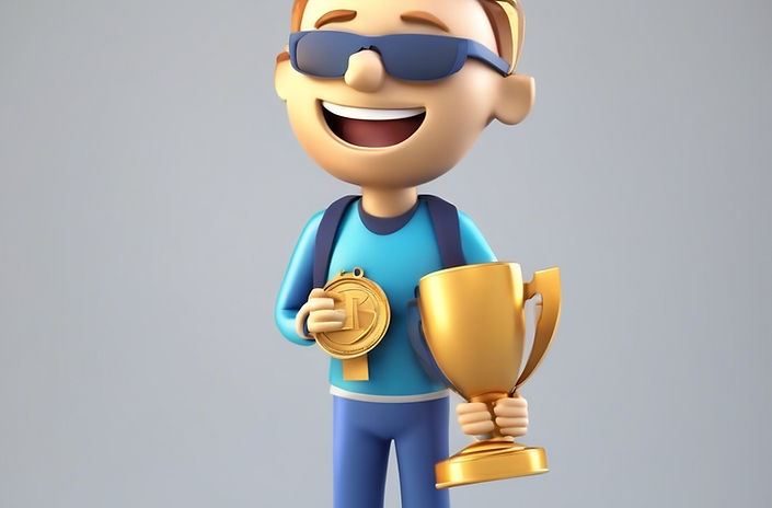 A motivational image of a smiling person holding a trophy or medal, symbolizing achievemen